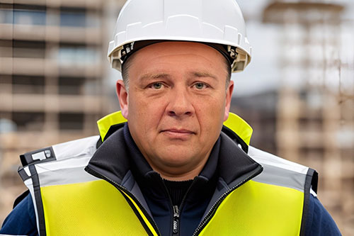 Демура в каске на стройке